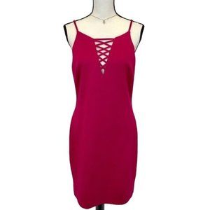 NWT Womens Guess Los Angeles Dark Pink Strappy Sheath Dress Size 14